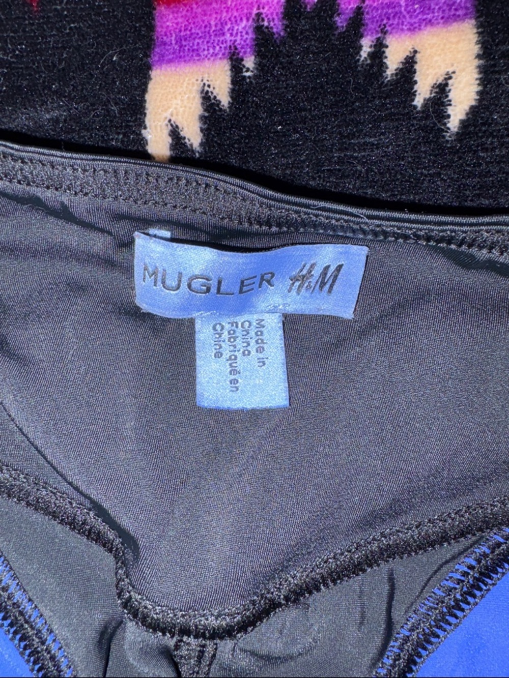 H&M X Mugler Colorblock High-Waist Leggings - Black, Blue & Burgundy L - Picture 6 of 6
